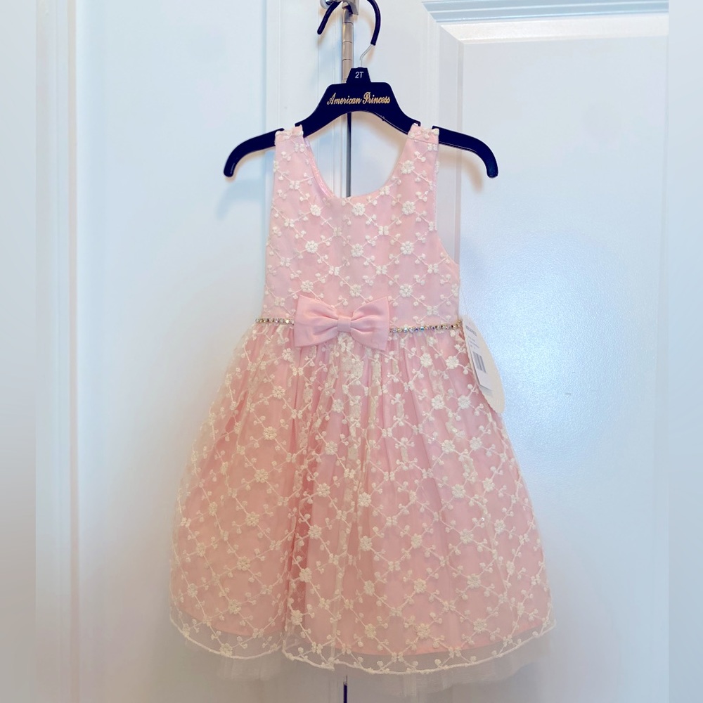 Pink with ivory flower embellishments formal gown for toddler